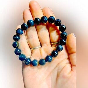 Genuine Blue Tiger Eye Beaded Bracelet with Flash